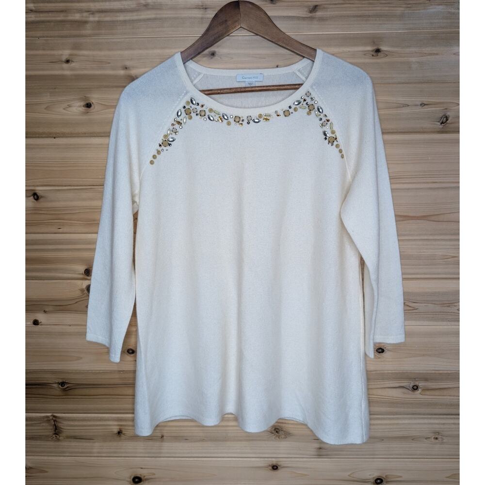 Garnet‎ Hill Sweater Womens Large Cream Cashmere Beaded
